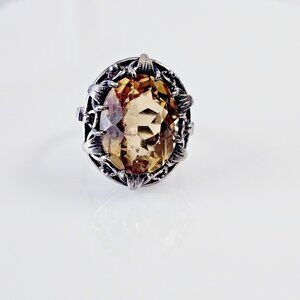 Art Deco Citrine and Sterling Cocktail Ring